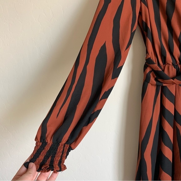 Peyton Jensen Tiger Striped Long Sleeve Fully Lined Mini Dress Small - Picture 4 of 13